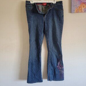 Latina Brand low rise blue denim with flare leg. Embroidery & jewel details. d